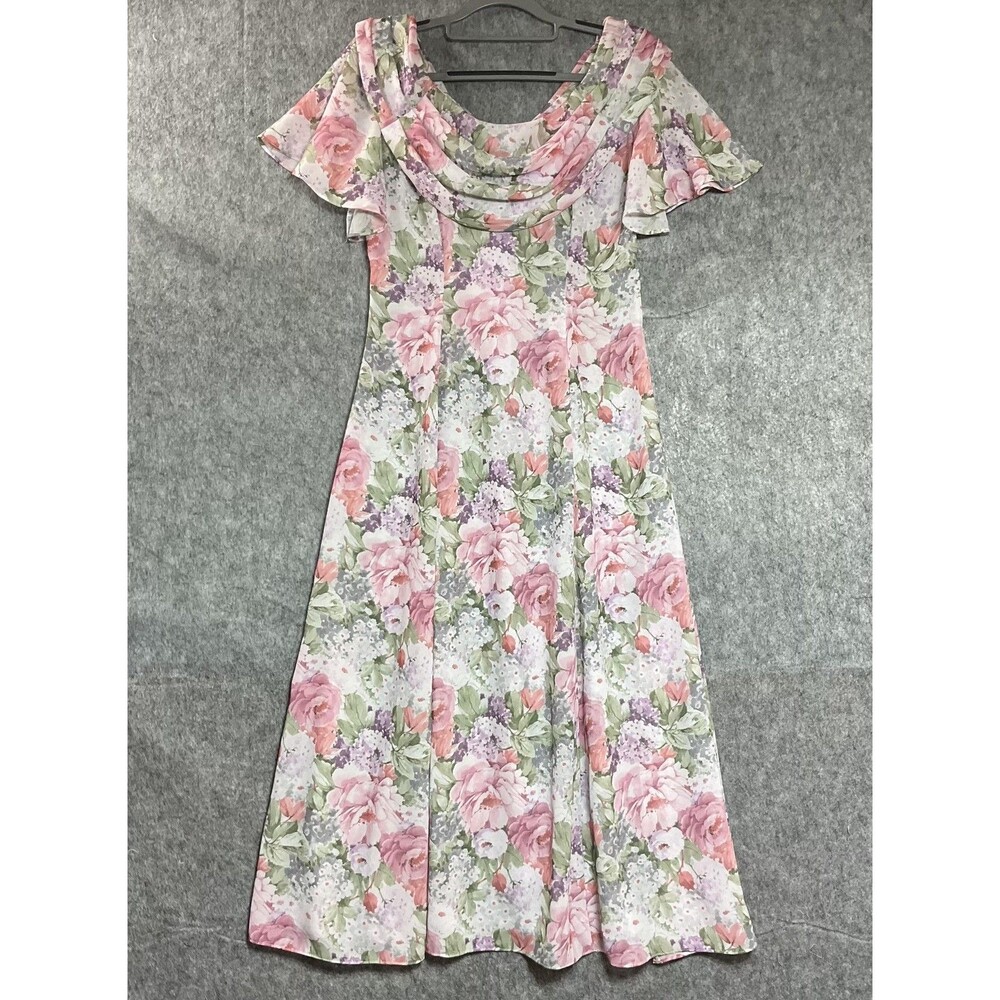 Lanz Originals Dress Womens Small Pink Floral Maxi Cottage Romantic Vintage USA